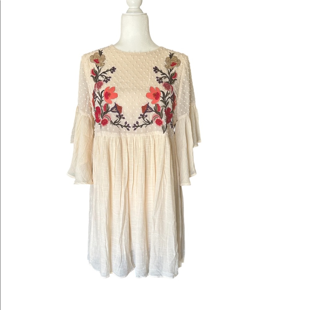 Umgee Boho Tunic Dress Floral Embroidery Sz Small